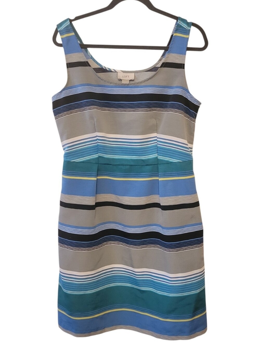 LOFT Blue & Gray Sleeveless Striped Fit & Flare Dress Size 10 - Picture 1 of 4